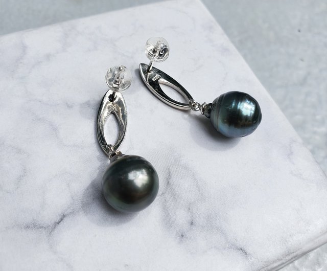 Massive Dark Green Tahitian, Genuine South Sea Peacock Baroque Pearl, Lacing Huggies Latch Back Dangle hotsell Sterling Silver Earrings, Unique gift