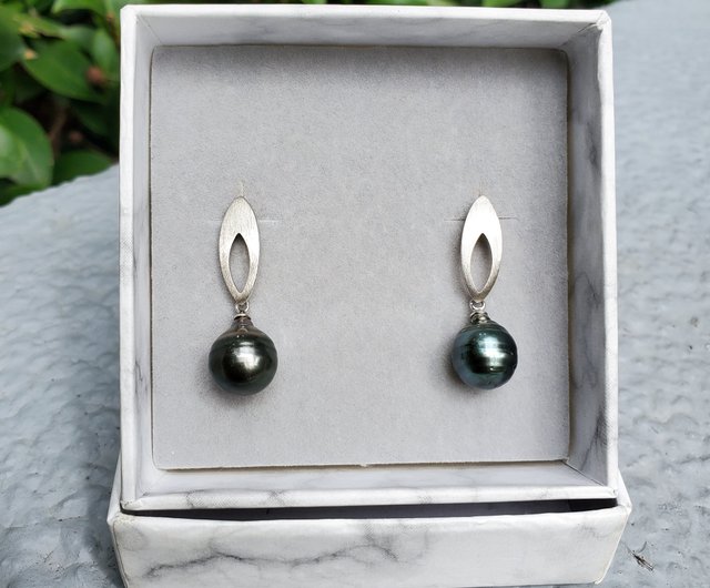 Massive Dark Green Tahitian, Genuine online South Sea Peacock Baroque Pearl, Lacing Huggies Latch Back Dangle Sterling Silver Earrings, Unique gift