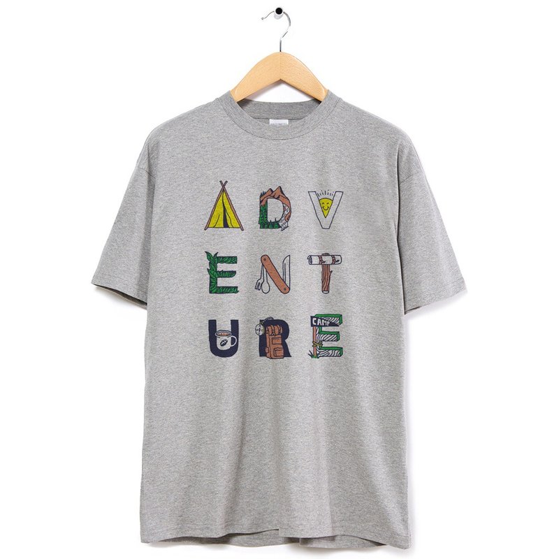 Adventure Typography unisex Gray t shirt - เสื้อยืดผู้หญิง - ผ้าฝ้าย/ผ้าลินิน สีเทา