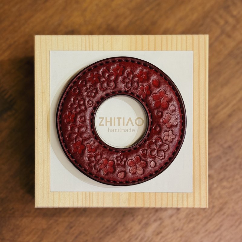 原創手工製作牛皮劍道刀鐔 櫻雪飄舞 紅色 劍鍔 Tsuba - 運動配件 - 真皮 紅色
