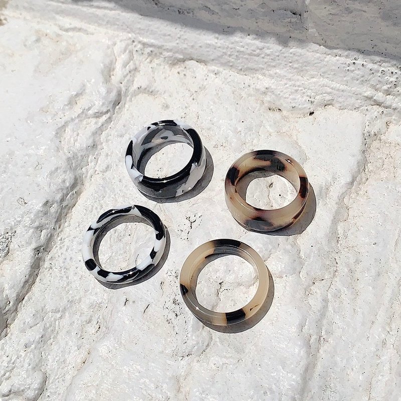 不規則豹紋暈染戒指組 Zebra Ring Set - 戒指 - 壓克力 多色
