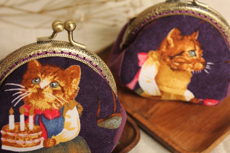 [Painting] cat purse / mouth gold package - กระเป๋าใส่เหรียญ - ผ้าฝ้าย/ผ้าลินิน สีส้ม