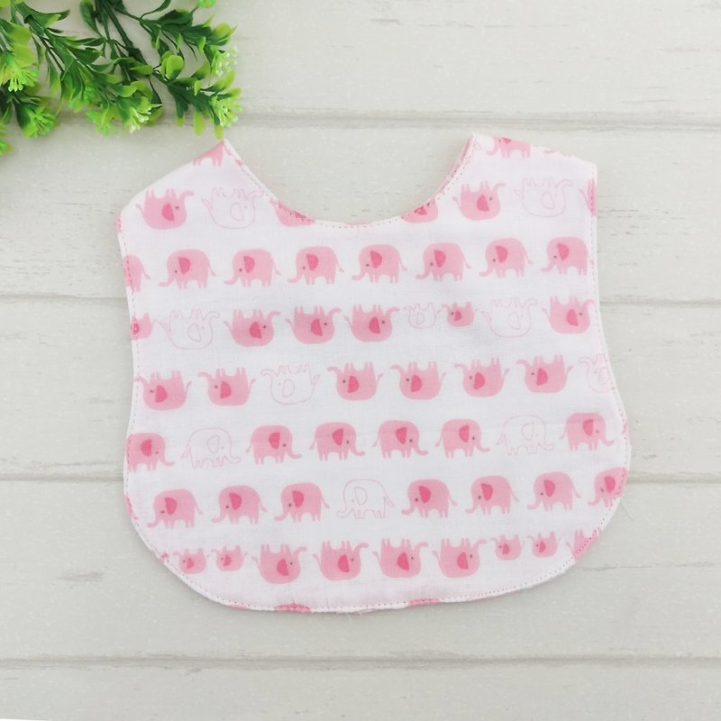 Double-sided optional cloth. Pastel elephant. Japanese six-fold yarn bib (can be increased by 40 embroidery name) - Bibs - Cotton & Hemp Pink