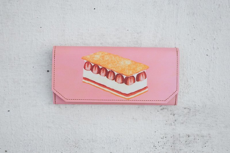 1983ER手工紙製防潑水新款式長夾-草莓蛋糕Strawberry Cake - 長短皮夾/錢包 - 紙 粉紅色
