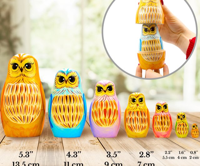 フクロウの入れ子人形 7 個セット - フクロウの装飾 - フクロウの置物