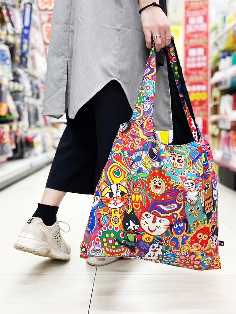 [Fun Party] Classic anti-splash large-capacity environmentally friendly storage shopping bag shoulder bag universal bag - Handbags & Totes - Polyester Multicolor