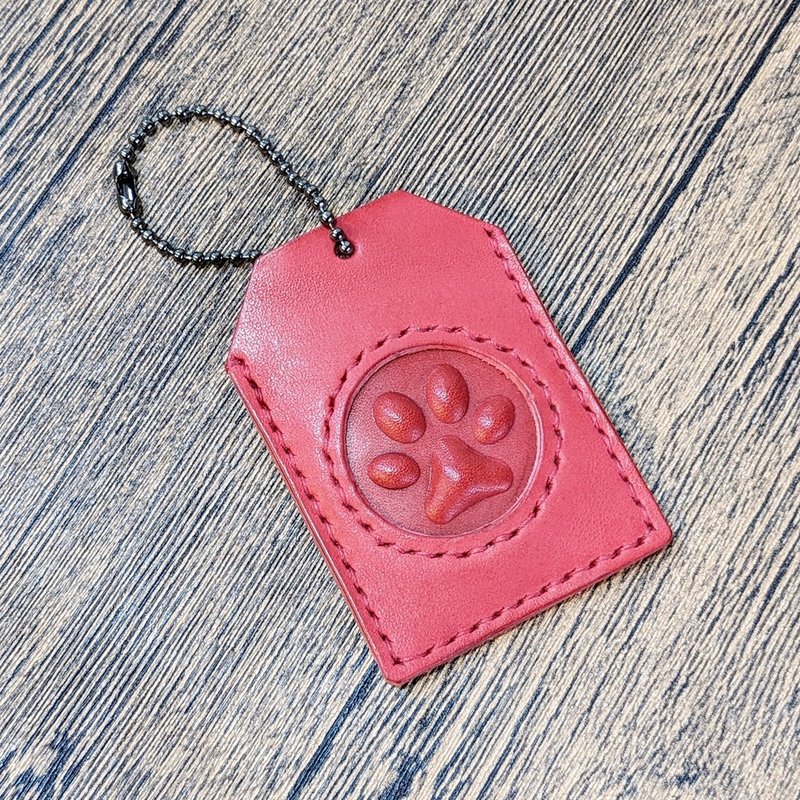 Handmade genuine leather meat ball cat paw guarding peace blessing bag amulet bag magnetic card holder induction card holder - พวงกุญแจ - หนังแท้ สีแดง