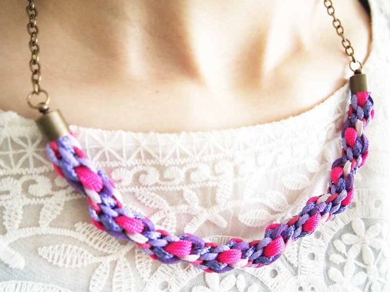 Purple Intoxicating Series Hand-woven Leather Necklace TN025 - สร้อยคอ - หนังแท้ สีม่วง