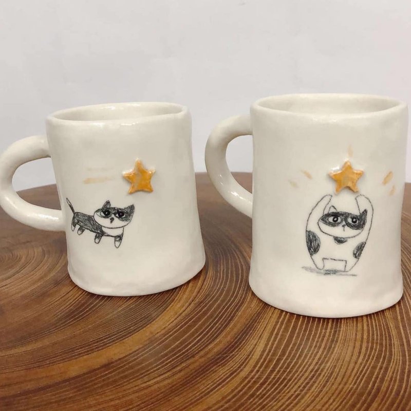 手捏貓貓許願杯杯 - 咖啡杯/馬克杯 - 瓷 白色