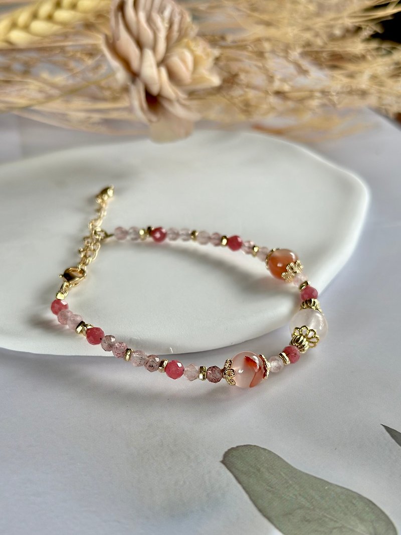 Rose Quartz Southern Red Agate Rose Stone Strawberry Quartz Natural Crystal Bracelet/Good Luck in Love and Popularity Increases Charm - Bracelets - Crystal Pink