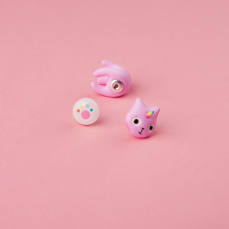 Pink Unicorn Polymer Clay Earrings - Unicat Cat Earrings  - ต่างหู - ดินเหนียว สึชมพู