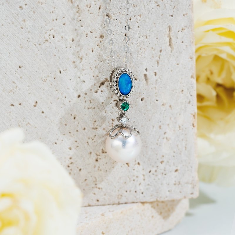 Akoya | Opal & Emerald | 18K Yellow Gold | Diamond Pendant - Charms - Pearl 