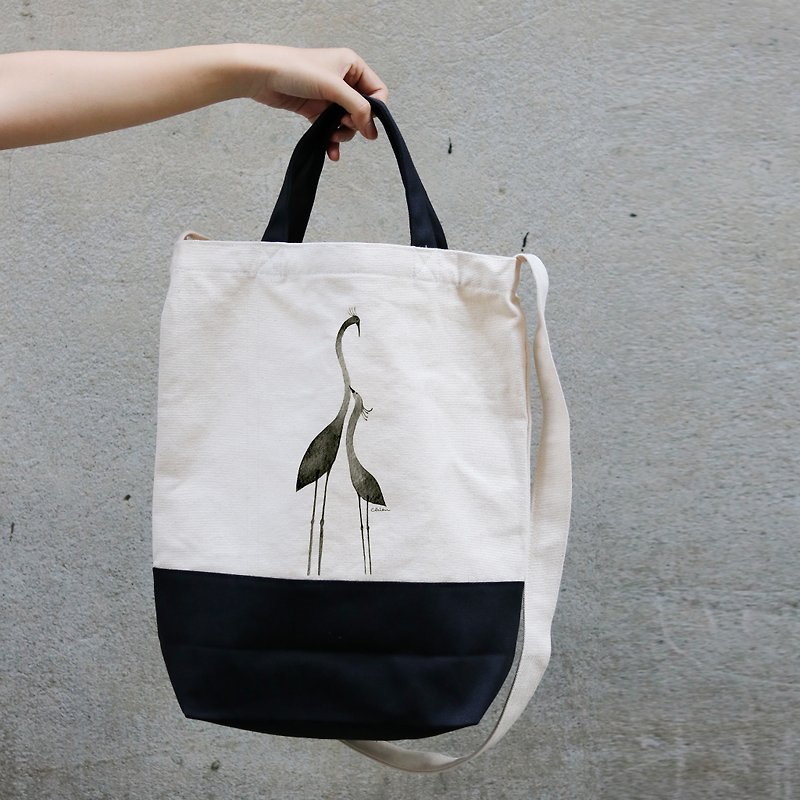 Canvas Black Bottom Dual Purpose Bag│Mood Bird│Chien│Black - Messenger Bags & Sling Bags - Cotton & Hemp Black