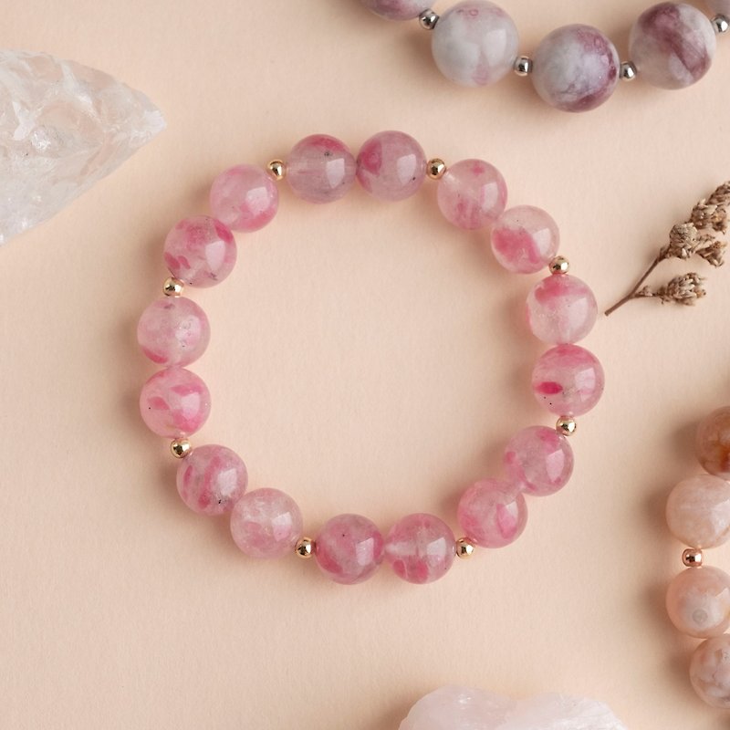 Floral Joy丨Cherry Blossom Rhodonite genuine gemstones bracelet BFF gift for her - สร้อยข้อมือ - คริสตัล สึชมพู