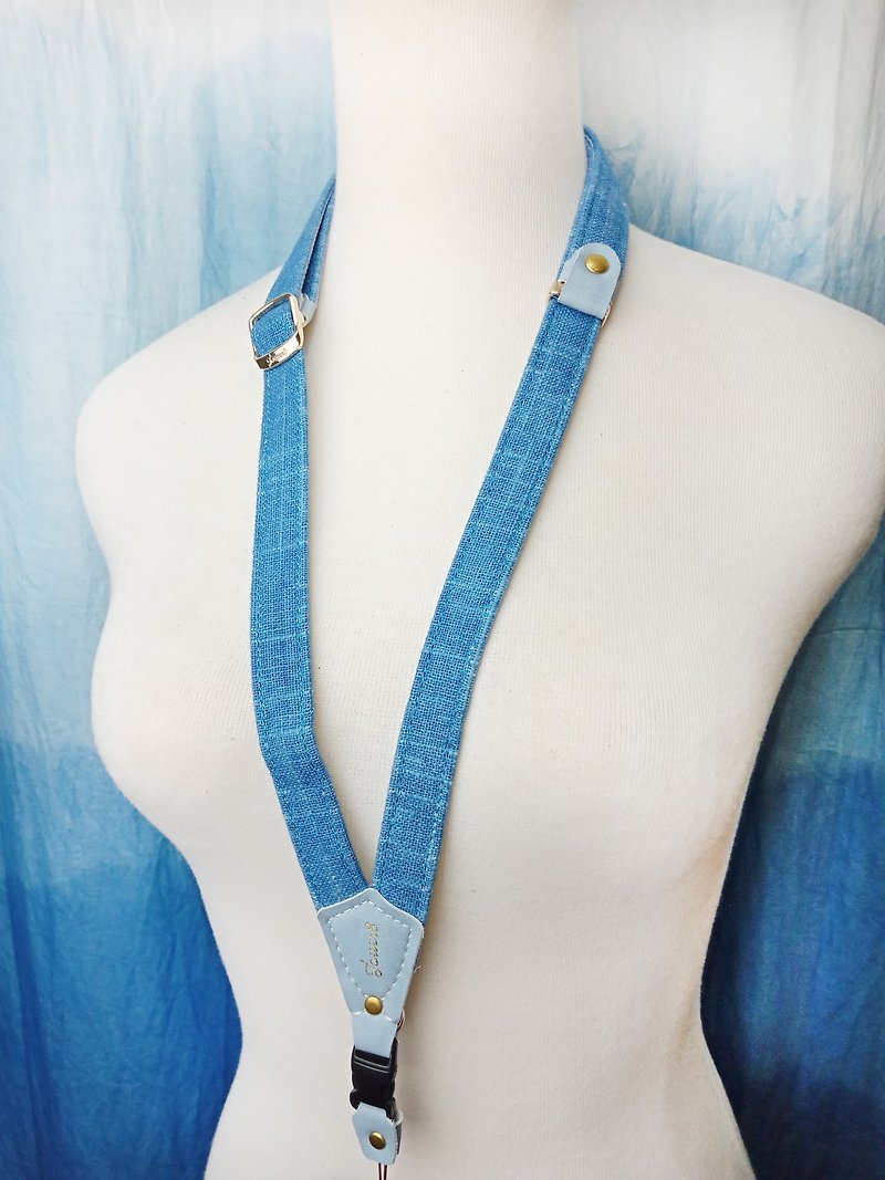 1.8手機背帶 頸掛可調式-青空-手造藍染布-日式文青質感 - 掛繩/吊繩 - 棉．麻 藍色