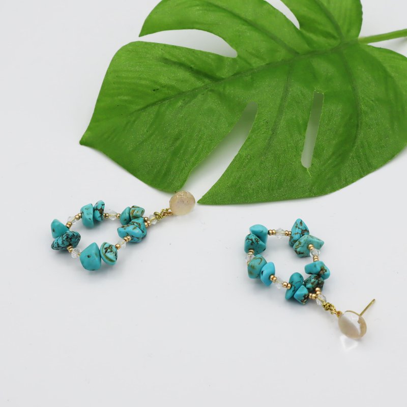 turquoiseピアス - 耳環/耳夾/耳骨夾 - 石頭 藍色