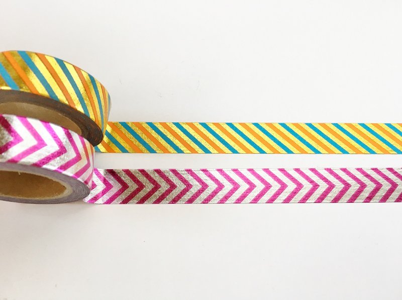 Set of 2 Stripes Chevron Gold Foil Washi Tape - 紙膠帶/和紙/PET - 紙 