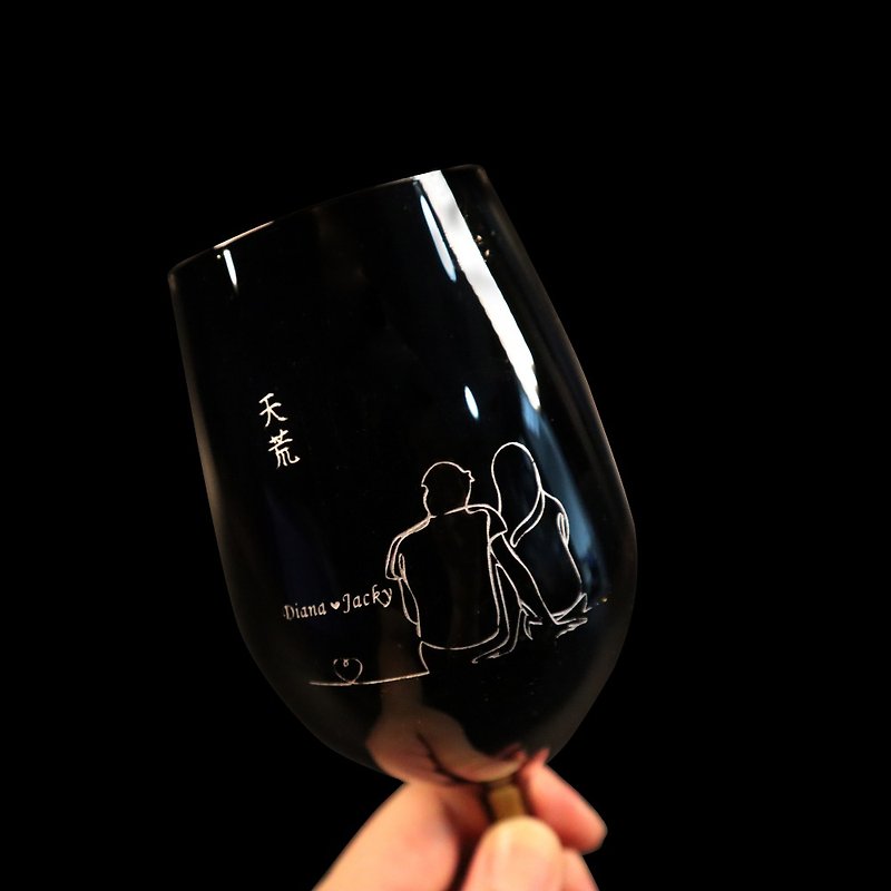 期間限定オファー|記念日のバレンタインデーのギフト|旧夫婦の名前をあしらったカスタマイズされた赤ワイン クリスタル グラス - ワイングラス・酒器 - ガラス ホワイト