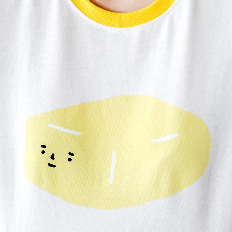 The birth of Aiyu / piping cotton top - Women's T-Shirts - Cotton & Hemp Yellow