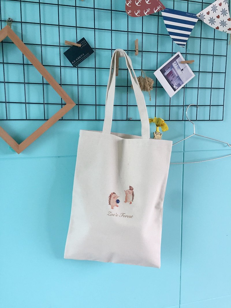 Forest Hedgehog Canvas Bag Pearl Milk Tea with Berries - Handbags & Totes - Cotton & Hemp 