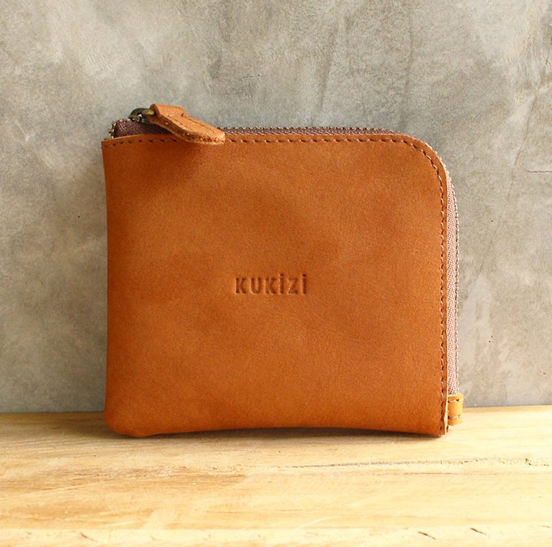 Wallet - Side / Leather Wallet / Leather Bag - Tan (Nubuck Cow Leather) - Wallets - Genuine Leather Brown