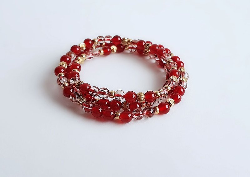 Copper titanium red agate brass three-ring bracelet . necklace - Bracelets - Gemstone Red
