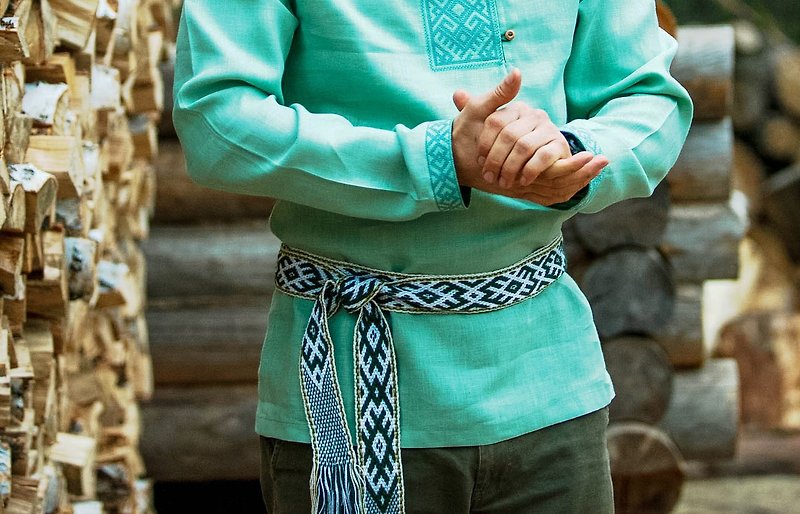 Mens reenactment belt, Medieval belt for men, Folk clothes, Ethnic outfit sash - 腰帶/皮帶 - 棉．麻 綠色