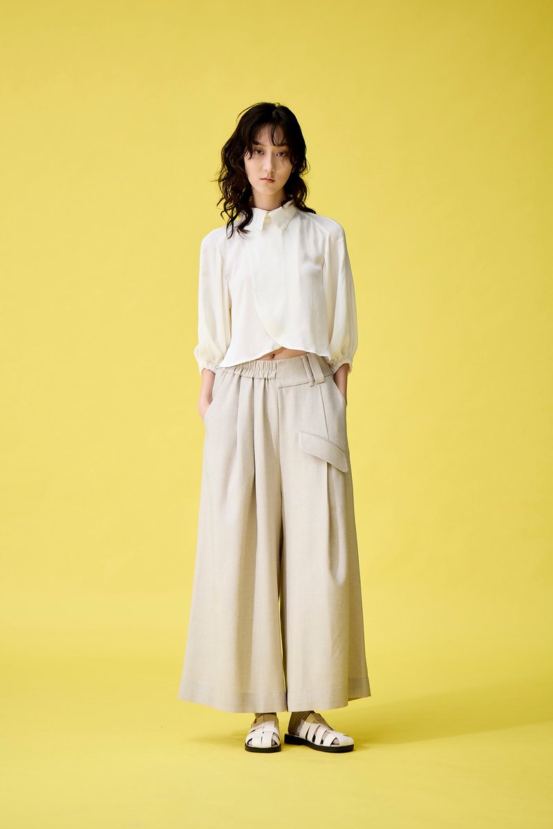 半半鬆緊長寬褲 - 長褲/短褲 - 其他材質 黑色