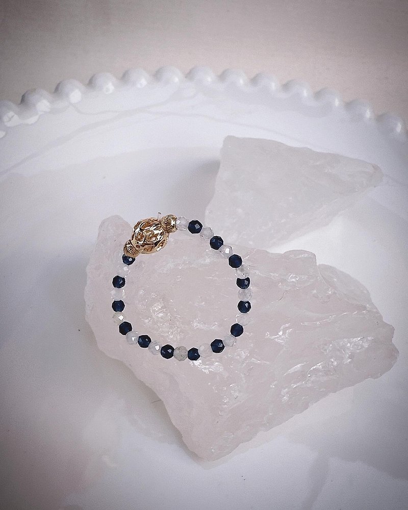 C&W 極細鑽石刻面白水晶藍寶石14k彈性戒指戒環 - 戒指 - 玉石 金色