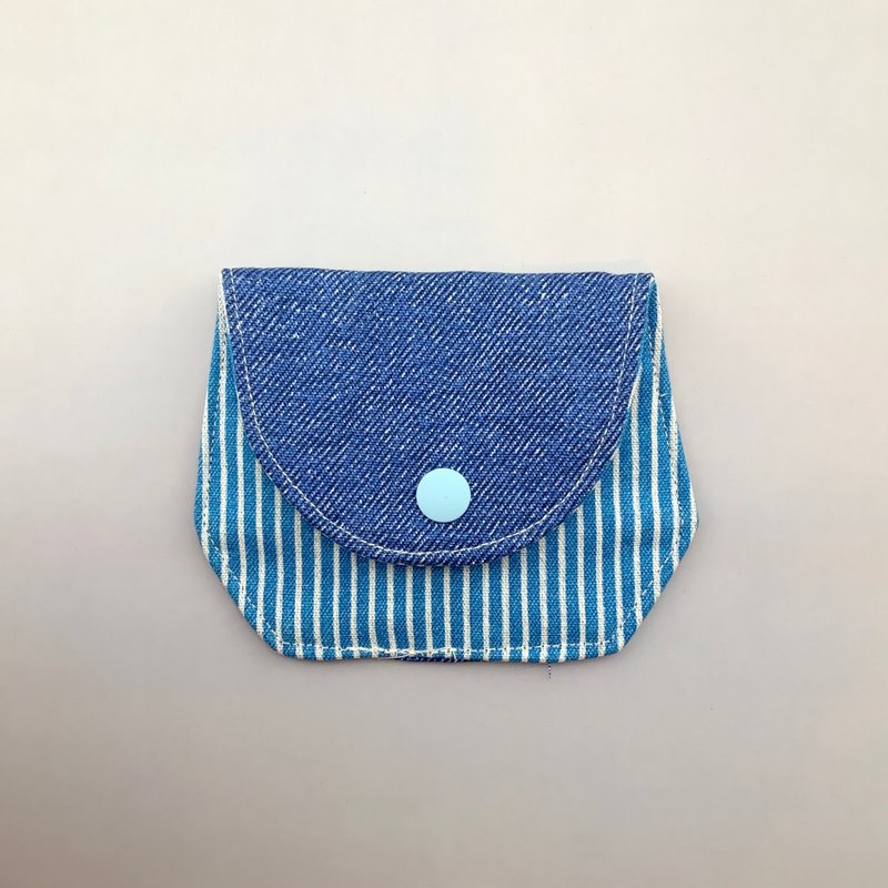 Pure cotton cute coin purse/headphone storage/ stamp storage—denim striped style - Coin Purses - Cotton & Hemp 