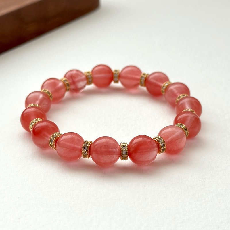 [Lucky] Watermelon Red 18K gold-plated classical bracelet Believe in your cheerful mood - สร้อยข้อมือ - กระจกลาย สึชมพู