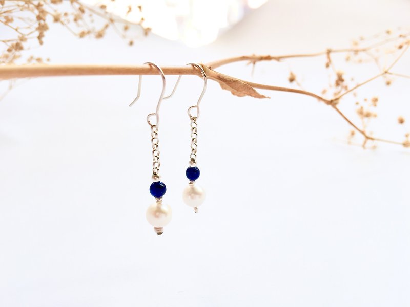 Ops Blue Lapis pearl  Handmade Jewelry Hook  Earrings - Earrings & Clip-ons - Gemstone Blue