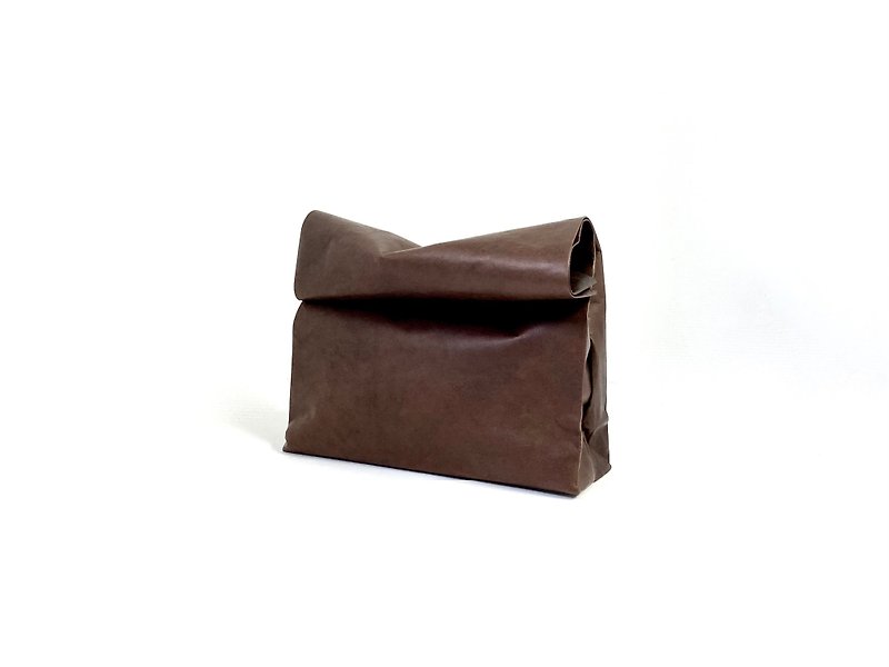 KAMIBUKURO (paper bag) L size, made from genuine Japanese horse leather, dark Brown - Clutch Bags - Genuine Leather Brown