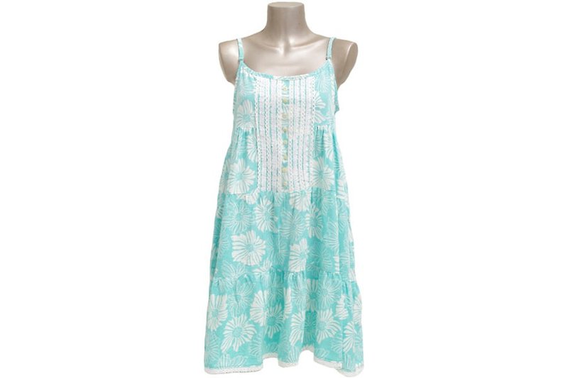 New! San Flower lace dress <Aqua> - ชุดเดรส - วัสดุอื่นๆ สีเขียว