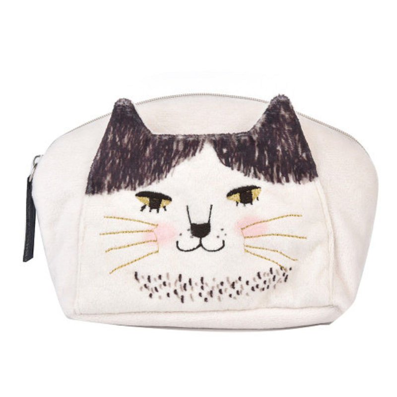 Kusuguru Japan Storage Bag Three-dimensional Cat Ears Furry Tail Universal Carry Bag-White - กระเป๋าใส่เหรียญ - เส้นใยสังเคราะห์ ขาว