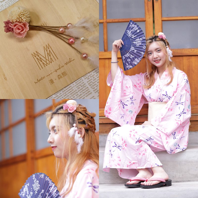 Diffuse dry flower hair ornaments, no withered flowers, dry flowers, yukata summer festival - Dried Flowers & Bouquets - Plants & Flowers Pink