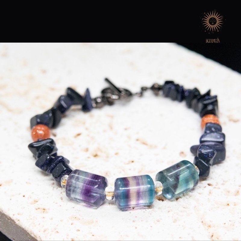 【Tartan Punk】Bright Fluorite Bracelet with Blue Sandstones - Bracelets - Crystal 