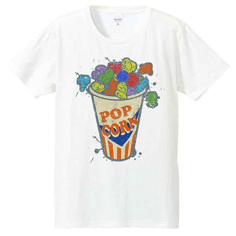 T-shirt / Crazy popcorn - 男 T 恤 - 棉．麻 白色