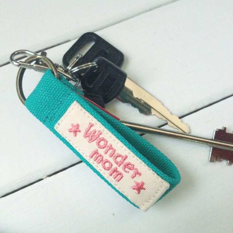 *Wonder MOM*embroidery word canvas keychain custom models * - Keychains - Cotton & Hemp Green