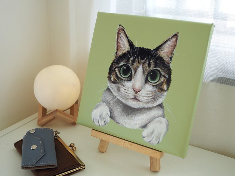 Customized high-quality hand-painted leather hanging picture with wooden stand on the table 20x20cm - ของวางตกแต่ง - หนังแท้ หลากหลายสี