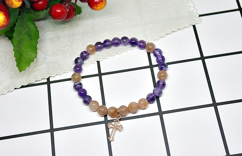 Natural stone elastic bracelet _ Sacred Heart - สร้อยข้อมือ - เครื่องเพชรพลอย สีม่วง