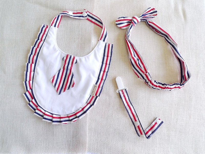 British striped baby full moon ceremony/Miss month ceremony - Bib towel + hair band + pacifier chain