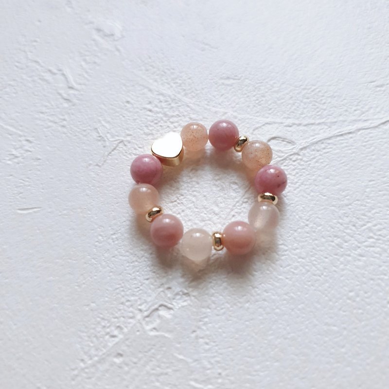 Pink Mist Rose Natural Crystal Tail Ring (Rhodonite. Orange Moonstone) Love. Popularity. Fortune. - General Rings - Crystal Pink