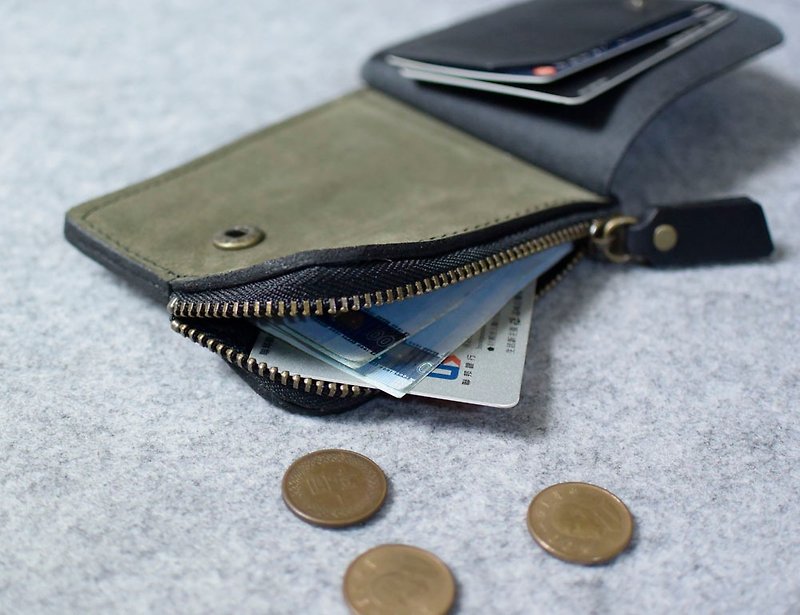 Double pocket zipper clip - กระเป๋าใส่เหรียญ - หนังแท้ 