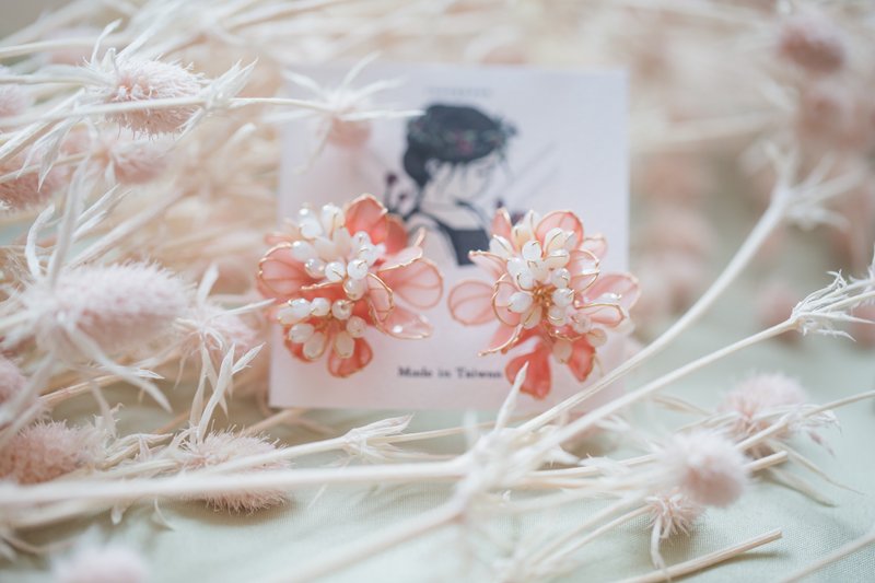 Sweet Fruit/ Gradient Pink Orange Flower Ball Sticking Ear Crystal Flower Resin Flower Earrings Sterling Silver Ear Pins/14 Ear Pins - ต่างหู - เรซิน สึชมพู