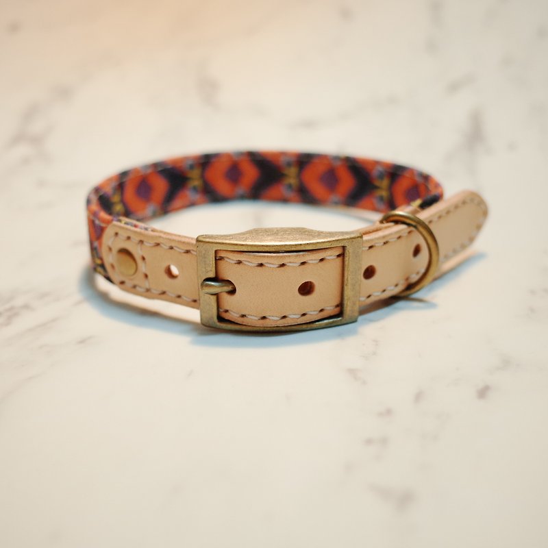 Dog collar size M, vintage Japanese cotton cloth, spring slightly drunk with bells, can be attached to the leash - Collars & Leashes - Cotton & Hemp 