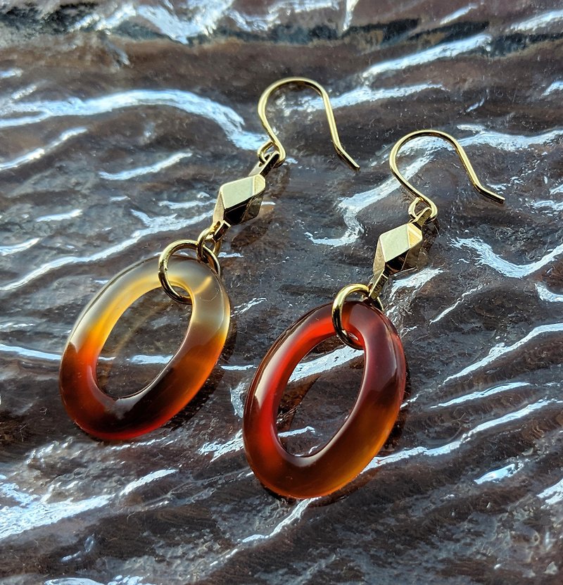Madagascar Agate Drop Earrings - Earrings & Clip-ons - Semi-Precious Stones Orange