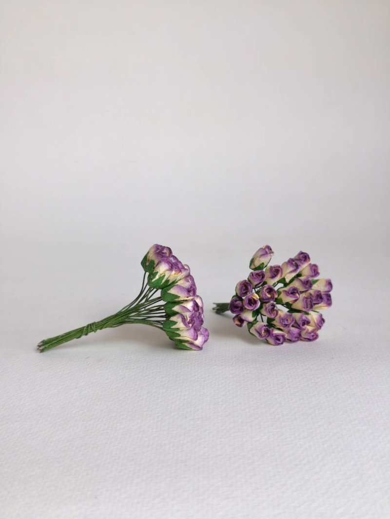 Paper flower, 50 pieces, size 1x0.8  cm. bud roses flower, purple brush color. - Other - Paper Purple