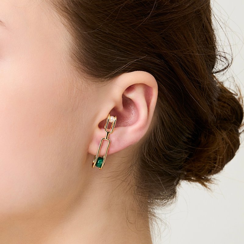 Sterling Silver Earrings & Clip-ons Gold - Unique Stone earrings Enigma Green Malachite Earcuff
