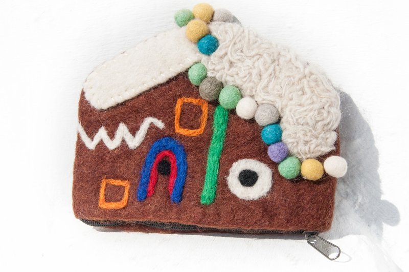 House bag wool felt mobile phone pouch/wool felt storage bag/coin purse/ leisure card holder/ wool felt wallet Christmas gift Valentine’s day gift exchange gift birthday gift-Gingerbread - Toiletry Bags & Pouches - Wool Multicolor